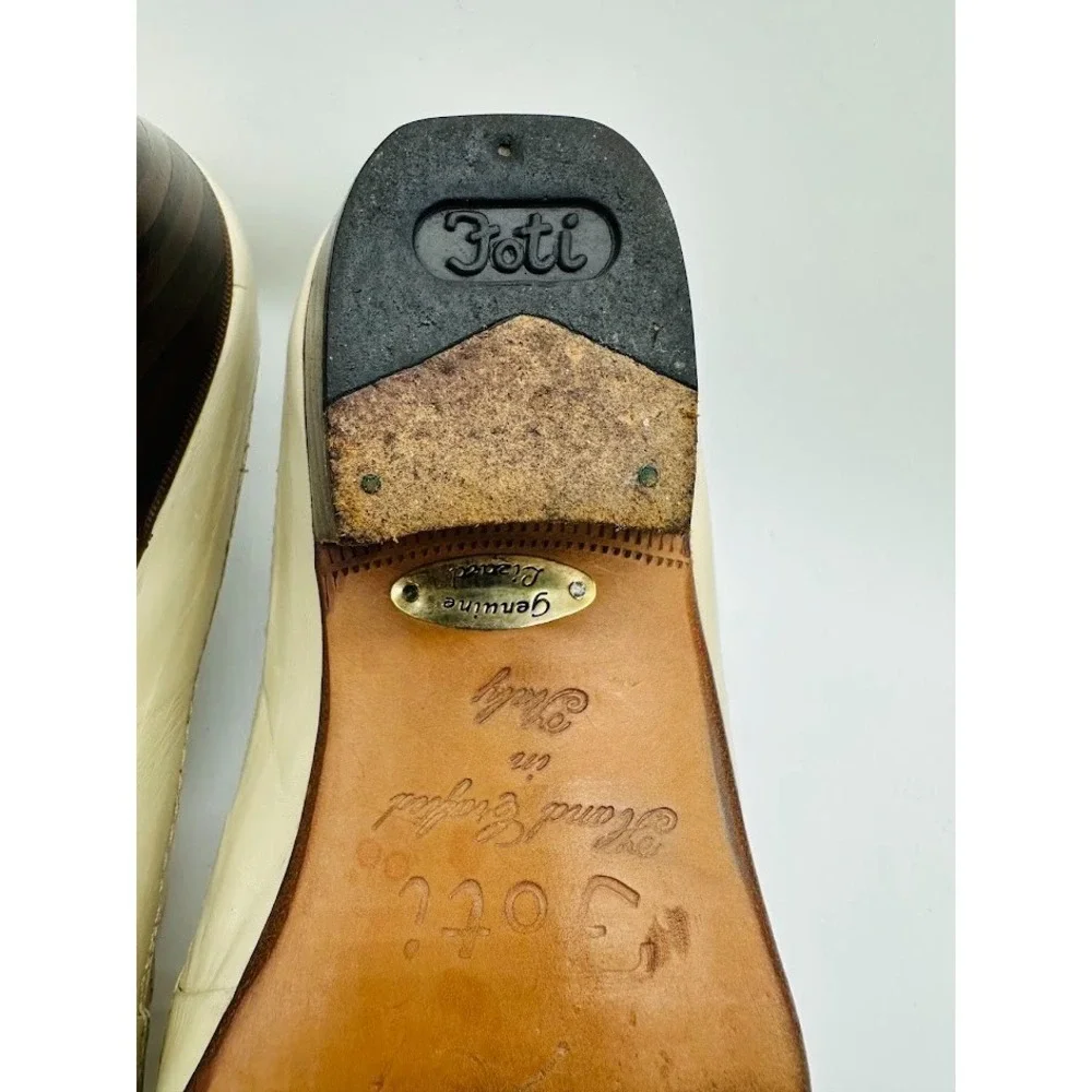 Foti Handmade in Italy Ivory Leather Slip On Loafers Shoes Men's Size 7 D Genuin